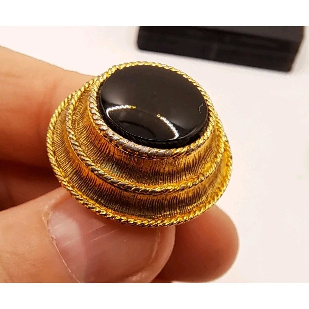 Vintage Christian Dior by Destino Gold Tone Cufflinks, Black Onyx Cabochon